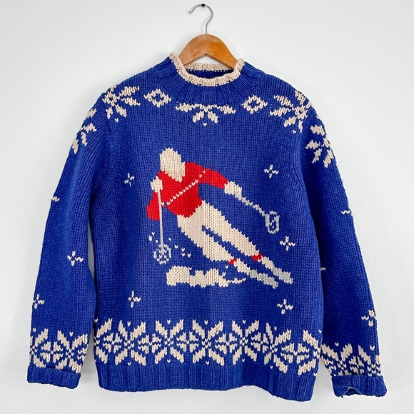 Lands' End Sweaters - Lands’ End Ski Alpine Blue Lambswool Novelty Cozy Heavy Knit Sweater size large